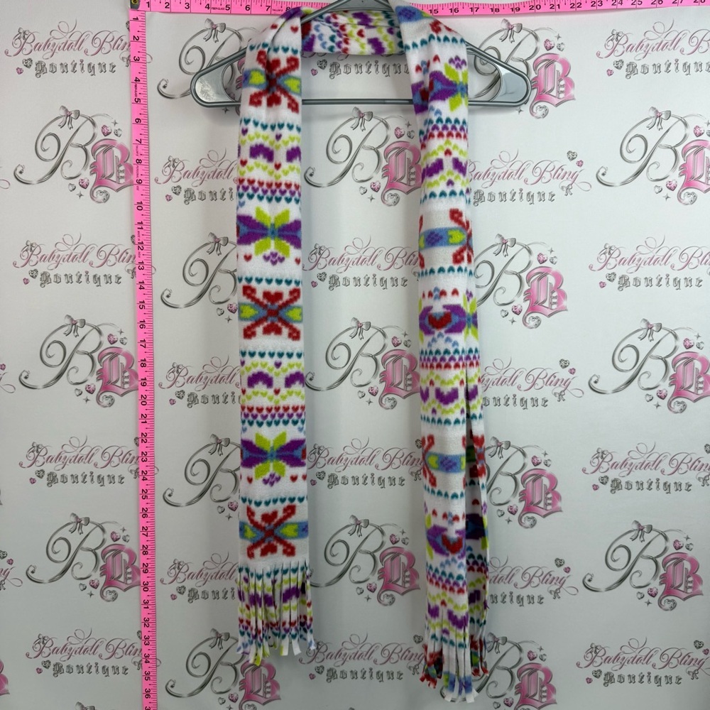 Old Navy scarf fleece soft White Knit Scarf with Multicolor Fair Isle Motif
